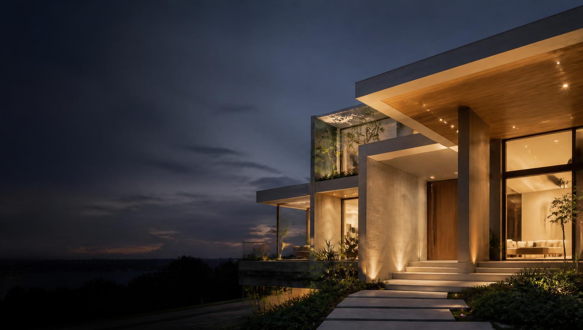 Residencia contemporánea al atardecer, imagen ilustrativa