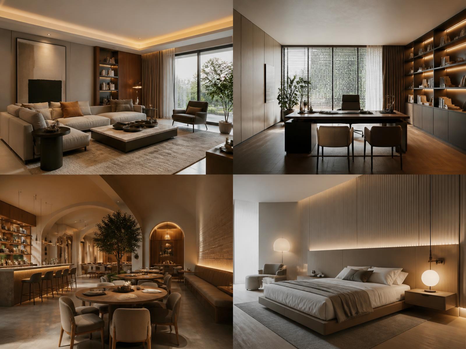 Sala contemporánea con iluminación cálida